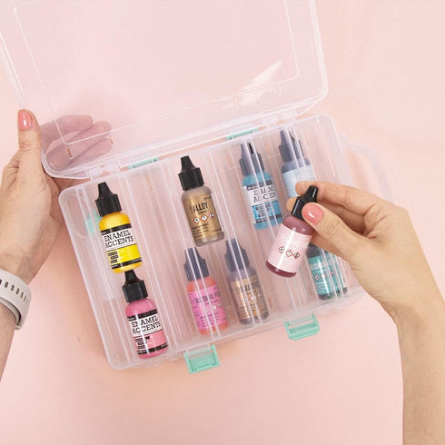 Craftelier - Portable Clear Case with Handle for 2 Tray Alcohol Inks with 24 Paint Pots Capacity | Approximate Dimensions 23.5 x 15.5 x 4.7 cm - (...