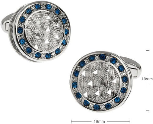 Crystal Blue Round Weave Design Pair Cufflinks in a Presentation Gift Box & Polishing Cloth...