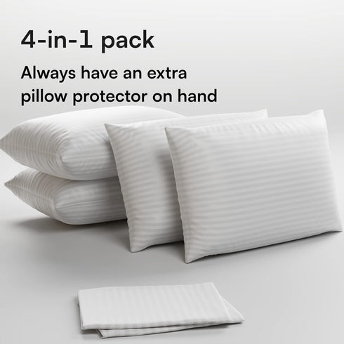 Queen 4 Pack Pillow Protectors Queen 20x30 Cotton Sateen Blend Style 450 Thread Count Lab Tested Tight Weave Premium Non Noisy Zip...