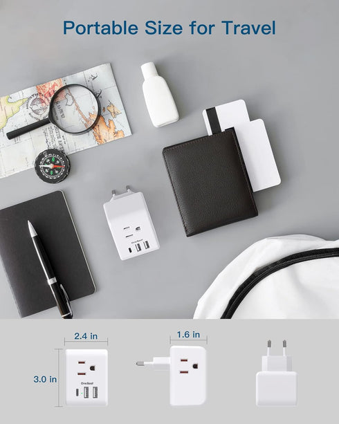European Travel Plug Adapter, International Power Plug Adapter with 3 Outlets 3 USB Charging Ports(1 USB C), Type C Plug Adapter Travel Essentials...