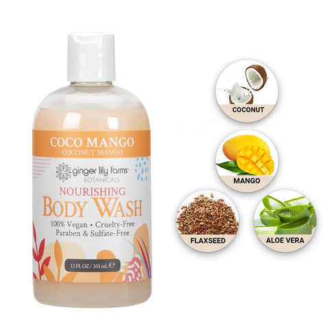 Ginger Lily Farms Botanicals Nourishing Body Wash, Coco Mango, 100% Vegan & Cruelty-Free, Coconut Mango Scent, 12 Fl Oz...