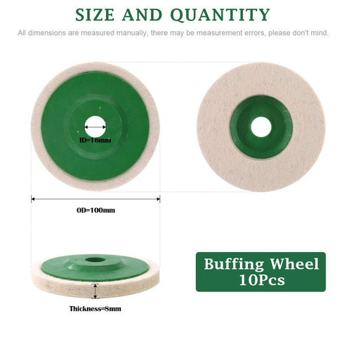 Keadic 10 - Piece 100mm Wool Felt Disc Polishing Buffing Wheel Pad Bore Dia...