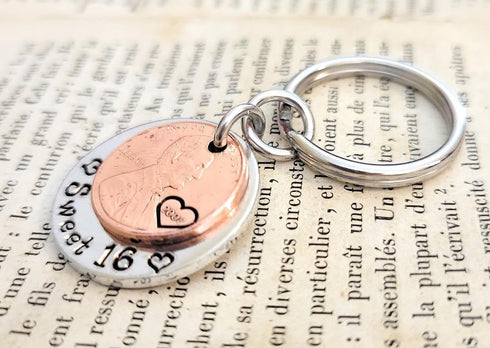 Sweet 16 Happy 16th Birthday Coin Lucky 2008 (Birth Year) Penny Key Chain Gift for Teenage New Driver...