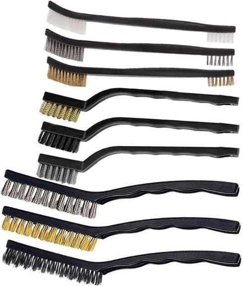 9pcs Wire Brush Set, Rust Paint Metal Cleaner, Cleaning Welding Slag and Rust, Handy Steel/Nylon/Brass Brush Set Suitable for Cleaning Welding Sla...