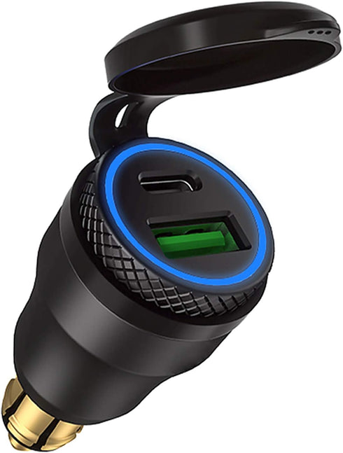 iMESTOU Aluminum DIN Plug 30W 5A Power Delivery Motorcycle Dual USB Charger QC 3.0 Quick Charge Power Adapter Waterproof Fits for 12V-24V BMW Duca...