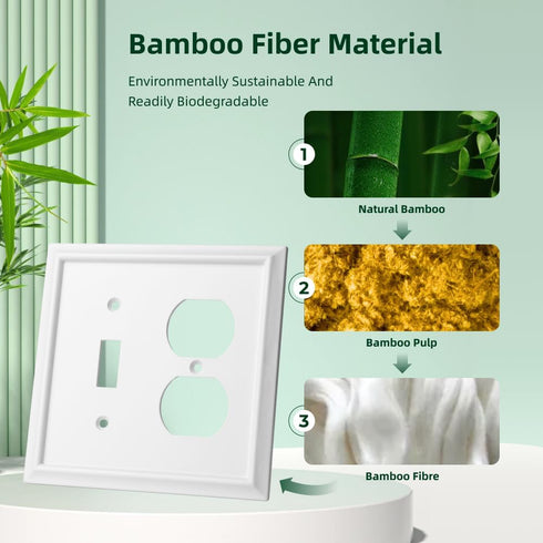 White Decorative Outlet Covers Wall Plates, Light Switch Cover Electrical Switch Plates - Bamboo Fiber Material Standard Size Wall Plates of vario...