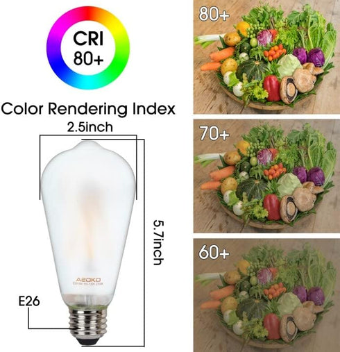 ASOKO ST64 Frosted LED Edison Vintage Light Bulbs, 6W Equivalent 60W 2700K Warm White, Dimmable LED Edison Bulb Antique LED Filament Bulbs 6 Packs...