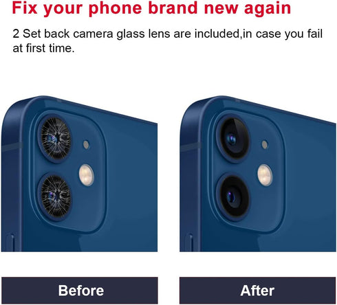 2 Set Original Back Rear Camera Lens Glass Replacement for iPhone 12 and iPhone 12 Mini with pre-Installed Adhesive and Reparing Toolkit...