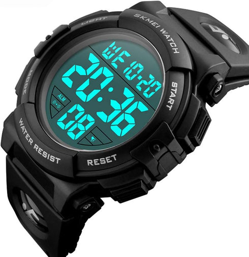 Gosasa Men 's Large Face Digital Outdoor Sports Waterproof Watch LED Luminous Alarm Stopwatch Simple Army...