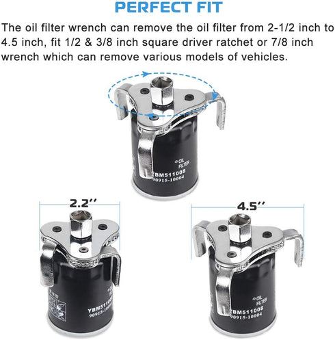Universal Adjustable Oil Filter Wrench From 2-1/2 inch to 4.5 inch Oil Filter Wrench Tool Set With 3 Jaw...