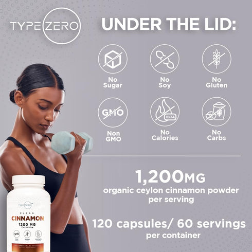 Type Zero Ceylon Cinnamon Capsules (1200mg | 120 Capsules) - Natural, Non-GMO, Gluten Free, Organic Cinnamon Supplement...