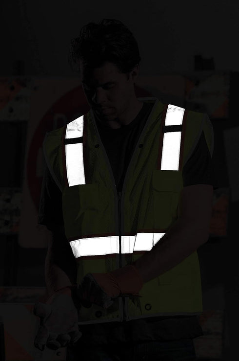 Kishigo All Mesh Contrast Unisex Reflective Safety Vest 1195, ANSI Type R / Class 2 Compliant, 6 Pockets - Pencil & Radio Pockets, Zipper Front, S...