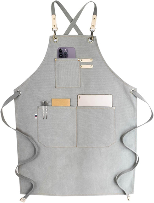 carrotez Chef Apron, Waterdrop Resistant Cotton Canvas Cross Back Adjustable Apron, M-XXL (Light Grey)...