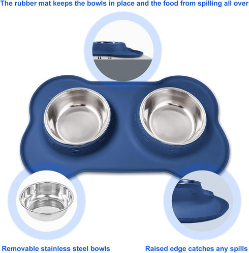 AsFrost Dog Food Bowls Stainless Steel Dog Food and Water Bowl Set, Dog Bowls No Spill Non Slip Silicone Mat, Dog Dishes for Small Medium Size Dog...