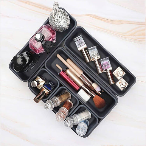 8 PCS Plastic Drawer Organizer, Sectional Makeup Desk Storage, Tool Box Tray Divider Bins Set for Bedroom, Kitchen(Black)...