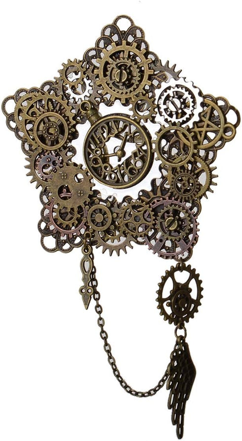 Women Men Steampunk Gears Brooch Wings Chain Pentagons Breastpin...