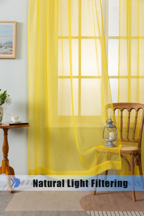 WPM Yellow Color Sheer Curtains 58" Wide x 84" Long 2 Panels Livingroom Window Treatment Rod Pocket Sheer Voile for Bedroom, Kitchen, Children Roo...