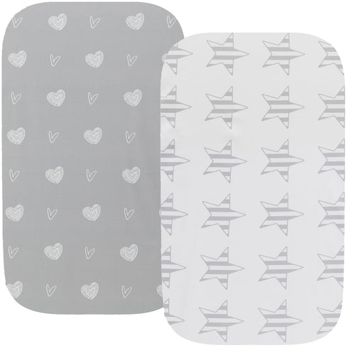 Waterproof Changing Pad Cover Set 2 Pack Stretch Jersey Knit Super Soft Grey Love & Stars...