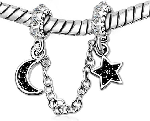 Link Safety Chain Moon Star Crystal Birthday Bead Charms for Bracelets for Women Jewelry...