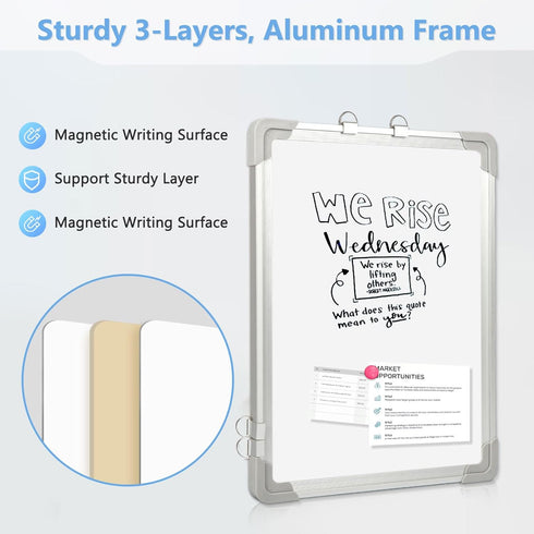 White Board - Dry Erase Board for Wall, Double-Sided 12" x 16" Small Hanging Cubicle Magnetic Whiteboard, Portable for Planning, Kitchen, Memo, Sc...