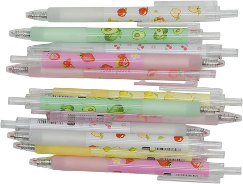Maydahui 12PCS Fruit Gel Pen Retractable Priting Pens Strawberry Cherry Peach Apple Avocado Pear Fresh Style Black Ink for Girls Students Teens...