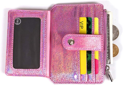 Fida&Moon Glitter Girl Small Wallet RFID Blocking Coin Purse Clip Card Holder (Glitter Pink)...