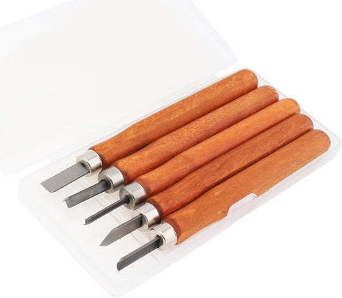 5 Pcs Wood Carving Knife Set, Wood Turning Tools HSS Blades and Quality Wood Handle, Hand Carving Tool Set Wood Lathe Chisel Set for DIY Sculpture...