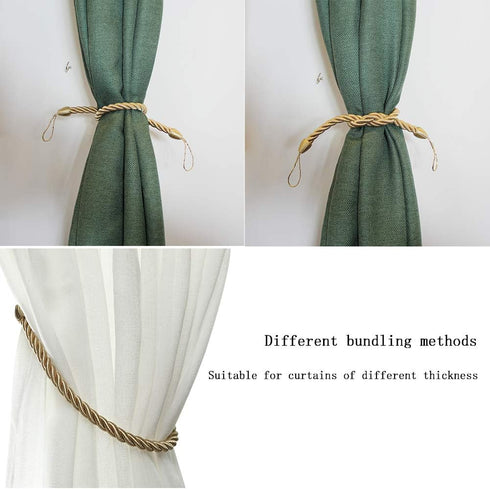 BEL AVENIR Curtain Ropes Tiebacks Tie-Backs, Curtain Handmade Holdbacks with 2 Metal Screw Hooks - Golden 2 Pack...