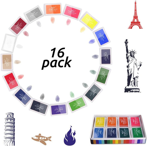 Fstaor 16 Colors Craft Ink Pads for Stamps, Non-Toxic Washable Stamp Pads for Kids, Paper, Wood, and Fabric (16 Pack)...