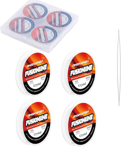 ANGRYFISH Fusionline,4 Rolls 0.005",0.006",0.007",0.008" Diameter Micro-Fused Braided Thread,Break Strength, Crystal Color,Super Strong Stringing ...