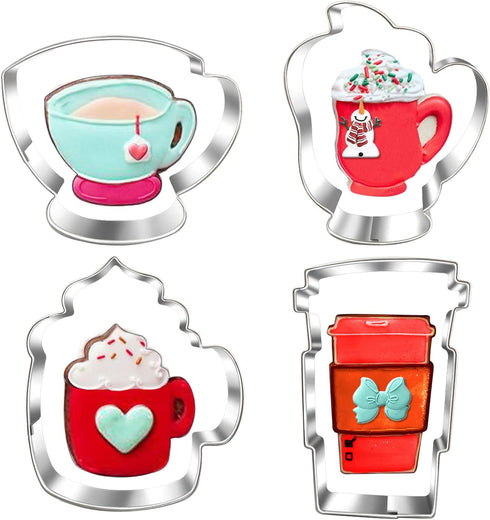 Large Coffee Cup Cookie Cutter Set-4 Piece-Coffee Mug, Hot Cocoa Mug, Lette, Teacup Cookie Fondant Biscui Cutters...