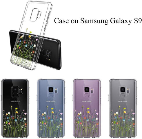 Unov Case Compatible with Galaxy S9 Case Clear with Design Soft TPU Shock Absorption Slim Embossed Floral Pattern Protective Back Cover (Flower Bo...