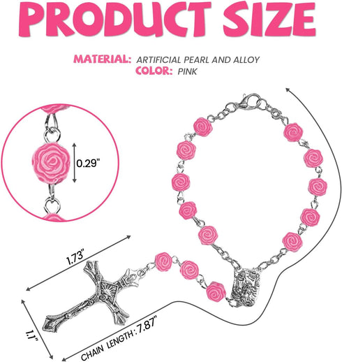 2PCS Pink Rosary Car Rearview Mirror Charms, Interior Pendant Decorations with Medal and Cross, Hanging Accessories for Women and Men (Pink)...