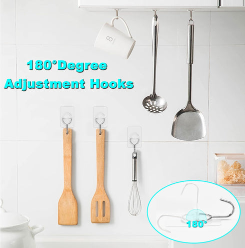 CGBE Adhesive Hooks Heavy Duty Sticky Hooks for Hanging 11 lbs (Max) Seamless Transparent Adhesive Hooks Wall Hangers Without Nails for Hanging Ke...