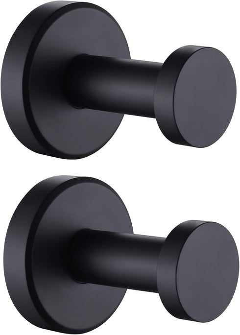 APLusee Bathroom Towel Hook 2 Pack, Stainless Steel Round Coat Robe Hanger, Contemporary Decorative Toilet Kitchen Clothes Wall Holder (Matte Blac...