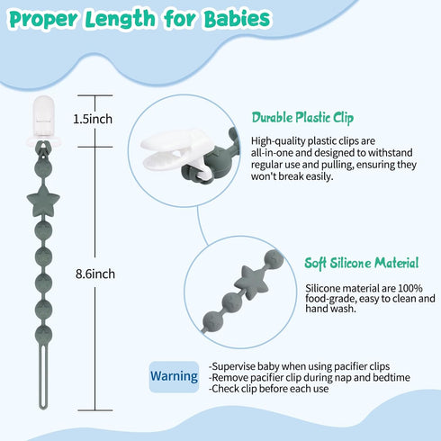 Babygoal Silicone Pacifier Clips 4 Pack, Pacifier Holder Clip for Baby Boy Girl Fits All Pacifier,Binky,Teething Toys and Teether-Neutral Color...