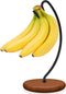 Banana Holder Stand - Newest Patented Modern Banana Hanger with Wood Base Stainless Steel Banana Tree Hook Rack for Kitchen Countertop (Black Brow...