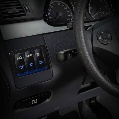 DaierTek LED Light Bar Switch Panel, 3 Gang Rocker Switch Panel, 12V Toggle Switch Panel for Truck Car RZR Jeep RV Automotive Marine Boat Blue 12 ...