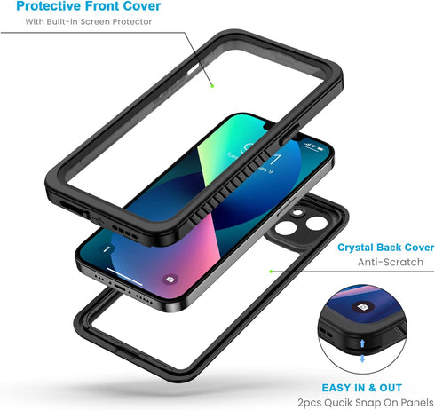 Lanhiem for iPhone 13 Case, IP68 Waterproof Dustproof Shockproof Cases with Built-in Screen Protector, Full Body Sealed Protective Front and Back ...
