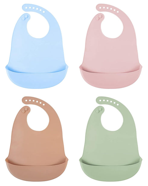 DF DUALFERV 4 pcs Silicone Bibs, Baby Bibs, Bibs for Baby Girls and Baby Boys, Waterproof of Baby Bib, Adjustable Toddler Bibs...