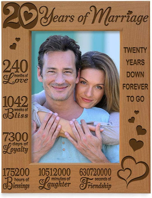 KATE POSH - 20 Years of Marriage, Our 20th Anniversary Engraved Natural Wood Picture Frame, Twenty Years Together, Wedding for Husband & Wife (5x7...