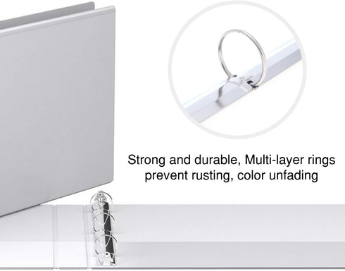 8.5" X 11" Landscape View Binder, 3-Ring Binder 1.5 Inch Capacity Round Ring, White Horizontal Formatted Binder with Clear Cover Pockets for Docum...