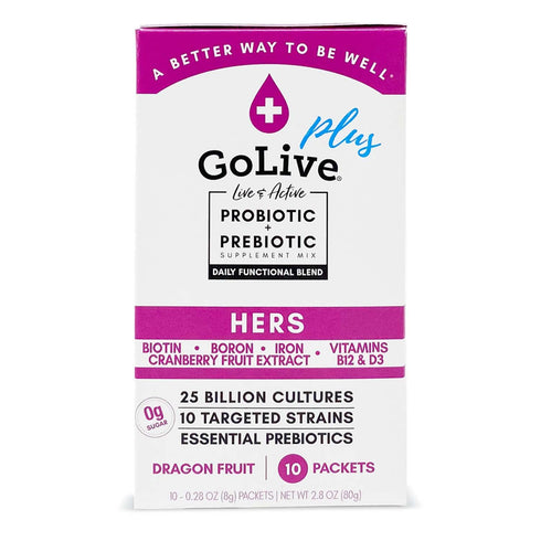 GoLive Hers for Women Sugar-Free Synbiotic (Probiotic & Prebiotic); +25 Billion CFUs; 10 Clinical Strains. Formulated and Recommended by Doctors a...
