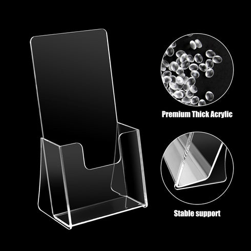 QPEY 2 Pack Acrylic Brochure Holder 4 inch, Clear Flyer Holder Stand Magazine Display Plastic Literature Holder, Countertop Organizer for Paper, P...