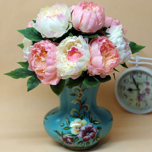 Artificial Peony Silk Flowers Bouquet Home Wedding Decoration, 1 Pack, 5 Heads(Pink)...