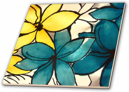 3dRose Teal and Yellow Floral - Ceramic Tile, 6-Inch (ct_32104_2)...