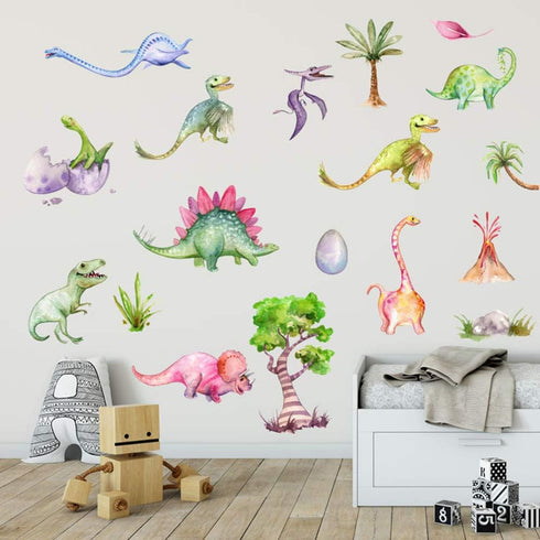 Kiddale Watercolour Dinosaur Wall Decals, Peel and Stick Colorful Wall Art Mural for Kids Bedroom,Nursery, Classroom & More...