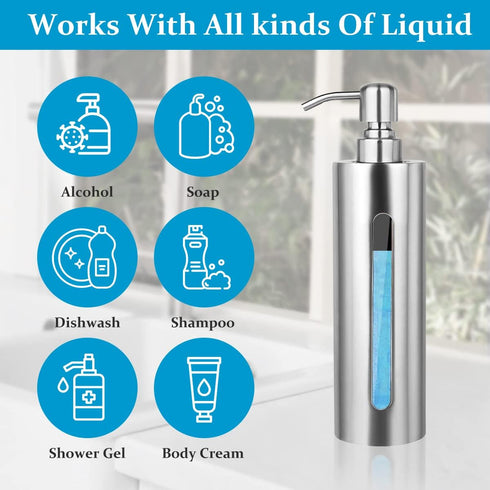BabyElf Hand Soap Pump Dispenser for Bathroom, Stainless Steel Dish Soap Dispenser for Kitchen, Skinny Premium Rustproof Decorative Liquid Pump Bo...