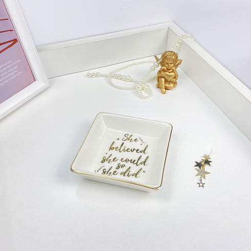 Valentines Jewelry Dish Tray Graduation Gifts for Women Spiritual Trinket Tray Ring Mothers Day Gifts She Believed She Could So She Did Congratula...
