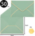 50 pcs Sage Green Envelope with V-Flap, Gold Border & Golden Sticker, 5 x 7 Self Adhesive Envelopes for Office, Invitation, Wedding, Graduation...
